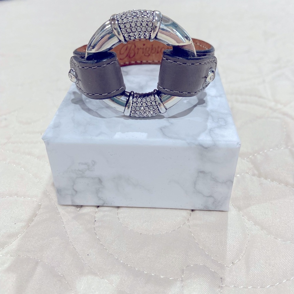 Brighton Gray Leather Bracelet with Sparkling Silver Accents